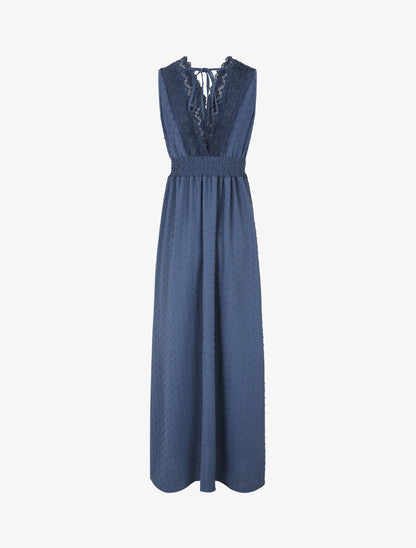 Robe longue unie texturée - Bleu - 2