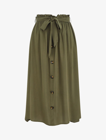 Jupe midi unie évasée à boutons - Kaki - 4