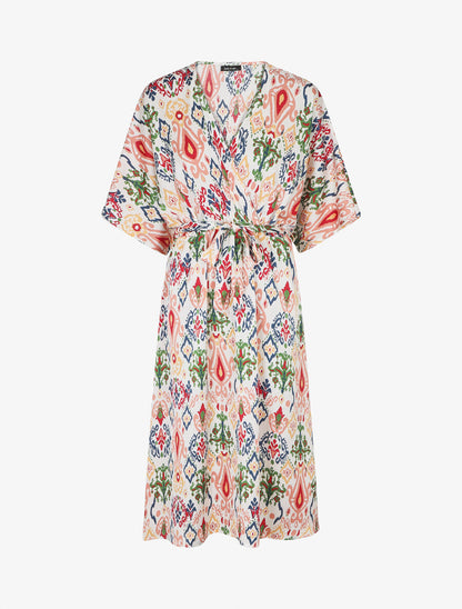 Robe longue style kimono imprimé aztèque - Rose - 5