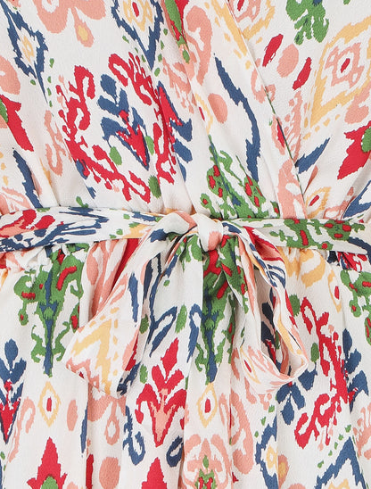 Robe longue style kimono imprimé aztèque - Rose - 3