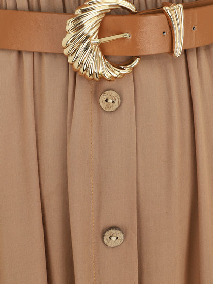 Robe longue unie boutonnée sans manches - Beige - 3