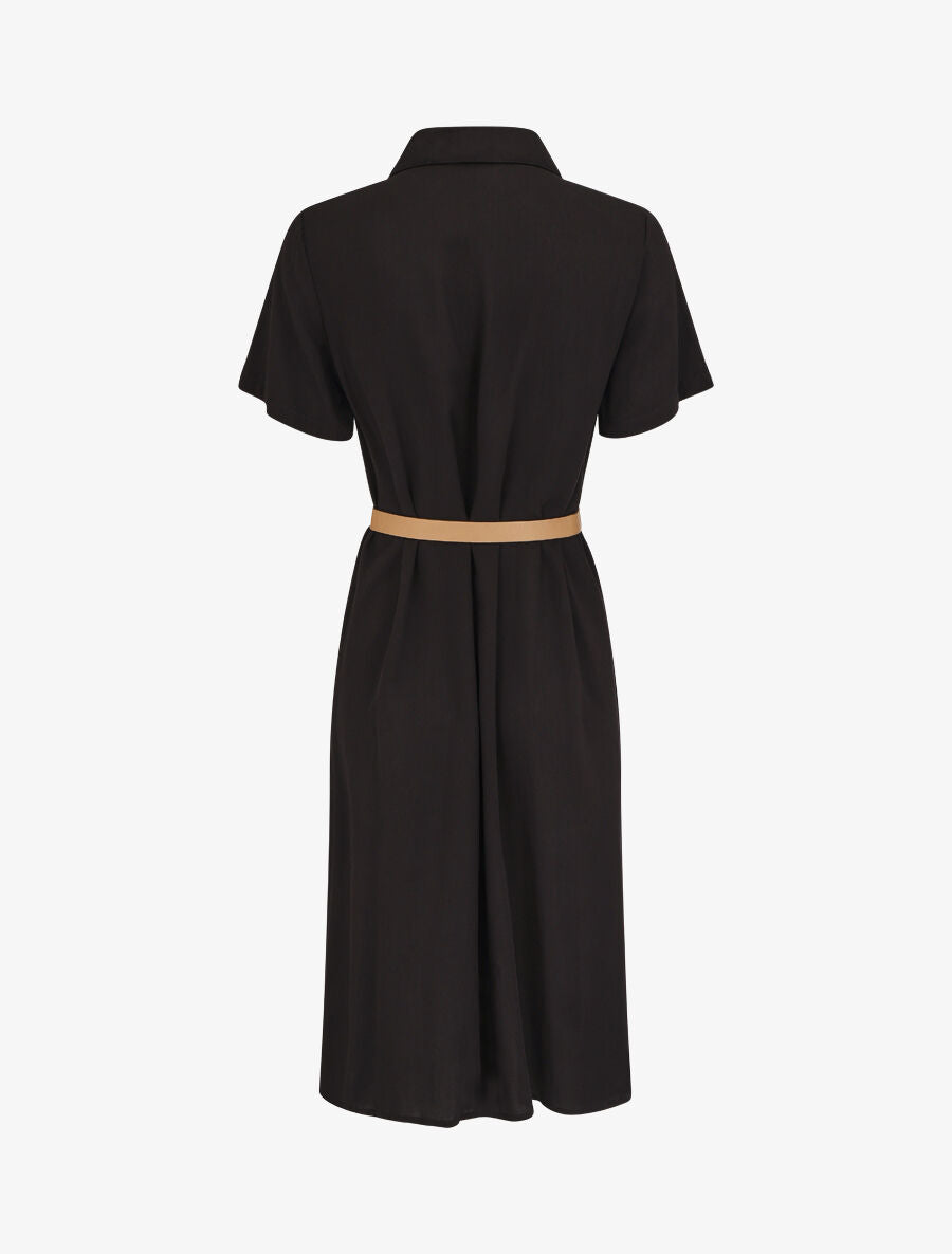 Robe chemise droite mi-longue manches courtes - Noir - 2