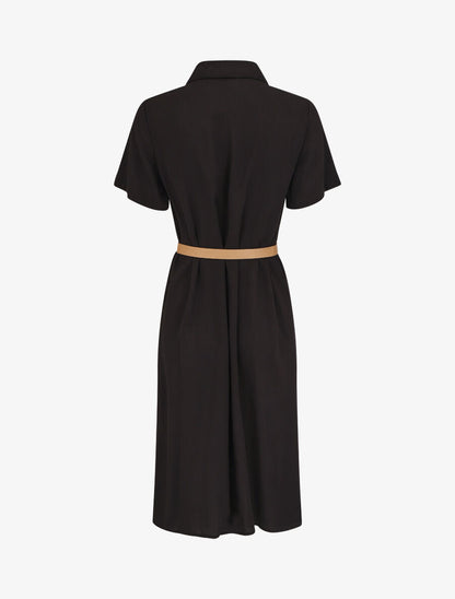 Robe chemise droite mi-longue manches courtes - Noir - 2