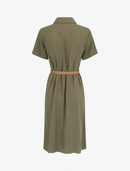 Robe chemise droite mi-longue manches courtes - Kaki - 2
