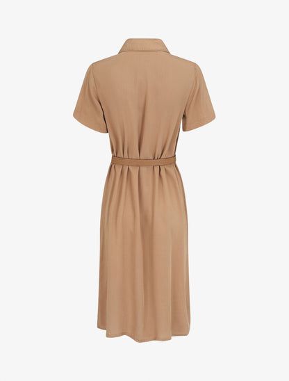 Robe chemise droite mi-longue manches courtes - Beige - 2