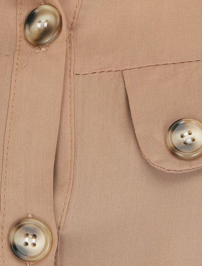Robe chemise droite mi-longue manches courtes - Beige - 3