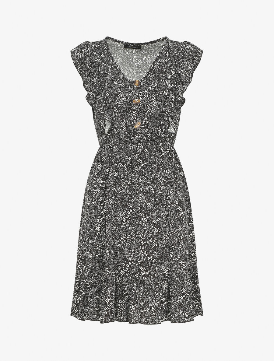 Robe mi-longue volantées imprimé cachemire - Noir - 5