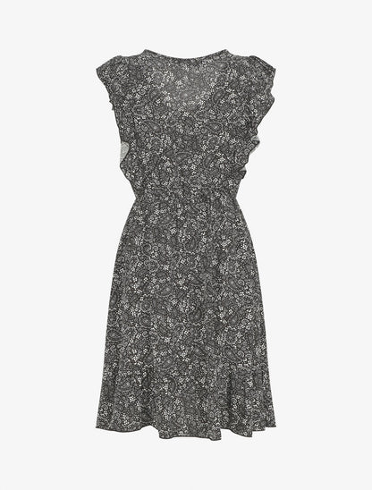 Robe mi-longue volantées imprimé cachemire - Noir - 2