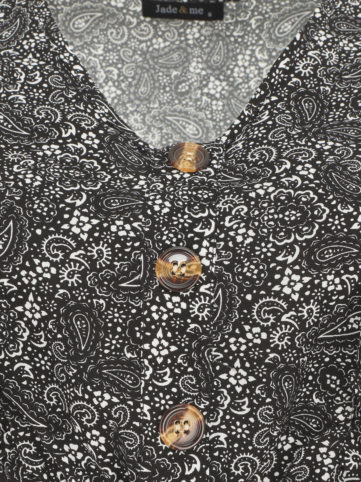 Robe mi-longue volantées imprimé cachemire - Noir - 3