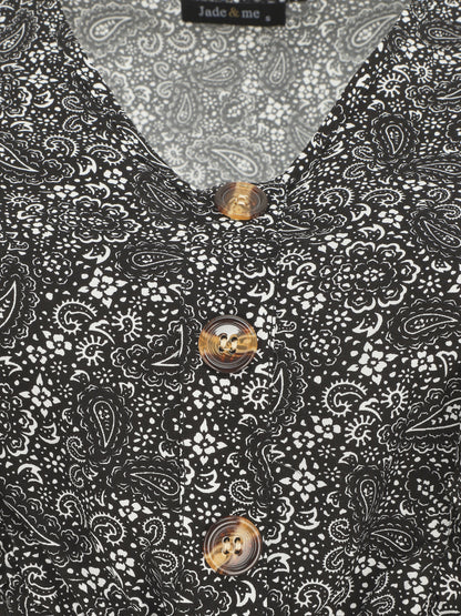 Robe mi-longue volantées imprimé cachemire - Noir - 3
