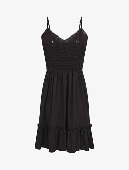 Robe courte unie et broderies - Noir - 2