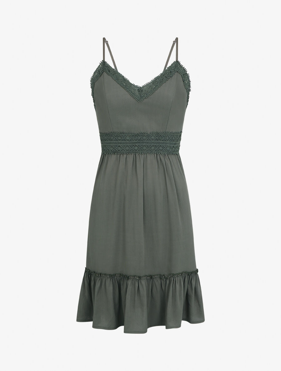 Robe courte unie et broderies - Kaki - 1