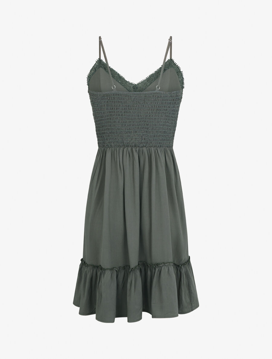 Robe courte unie et broderies - Kaki - 2