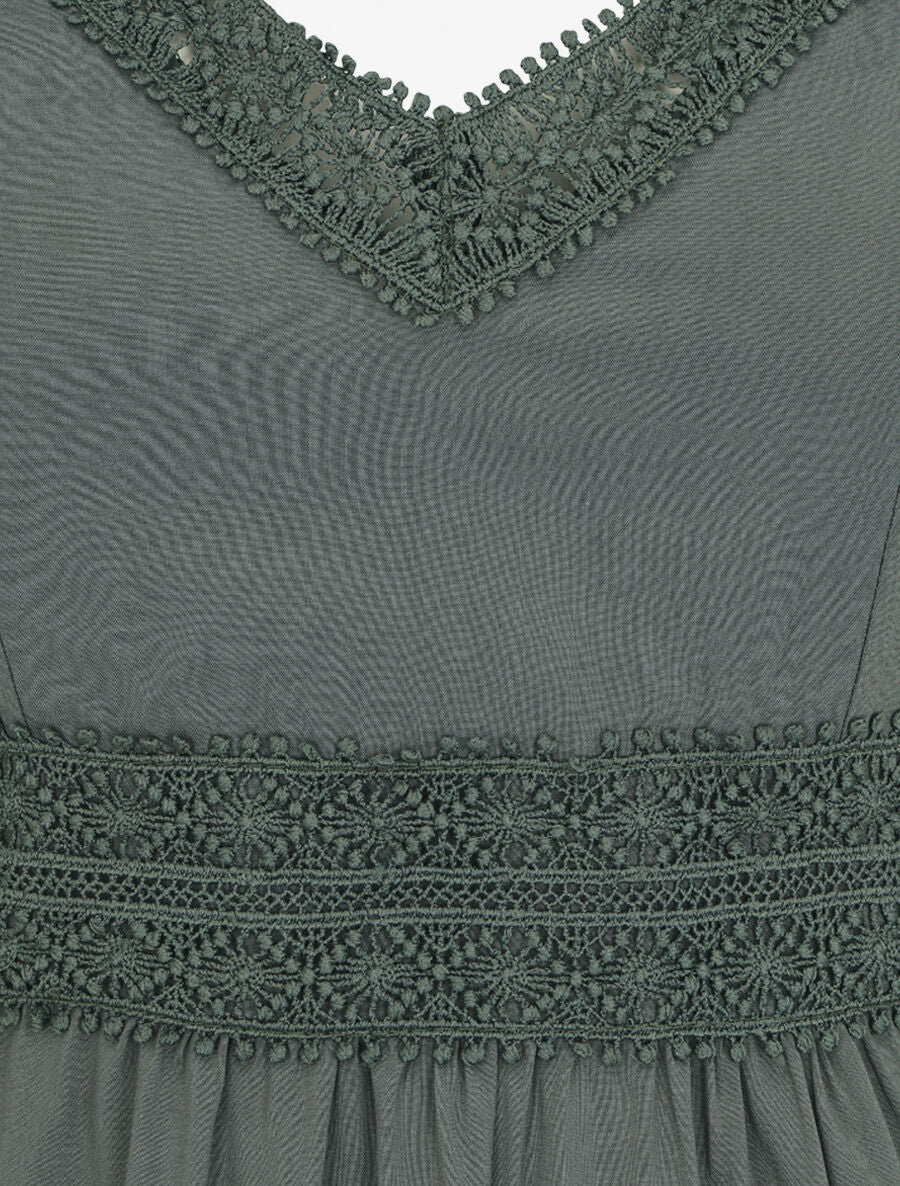 Robe courte unie et broderies - Kaki - 3
