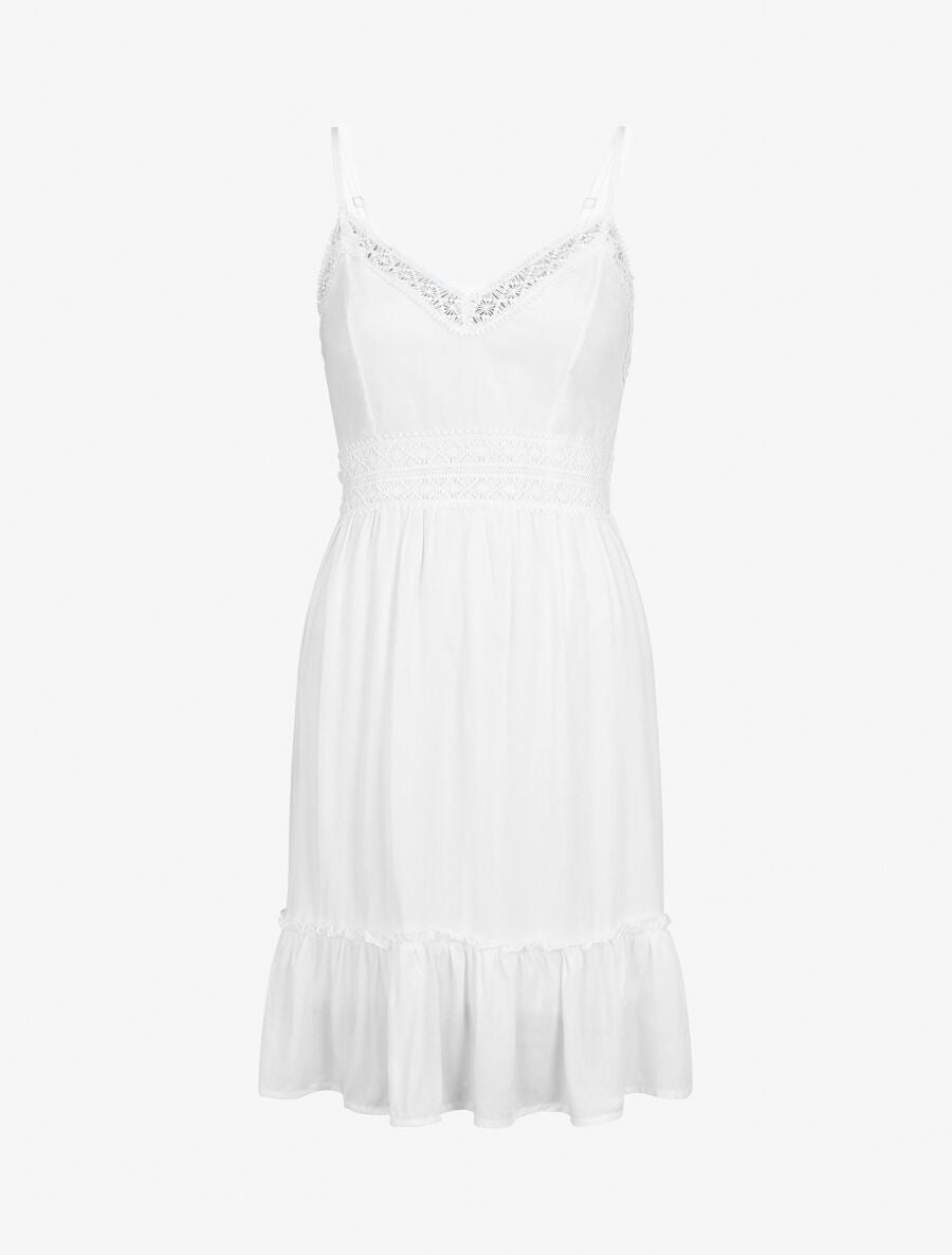 Robe courte unie et broderies - Blanc - 1