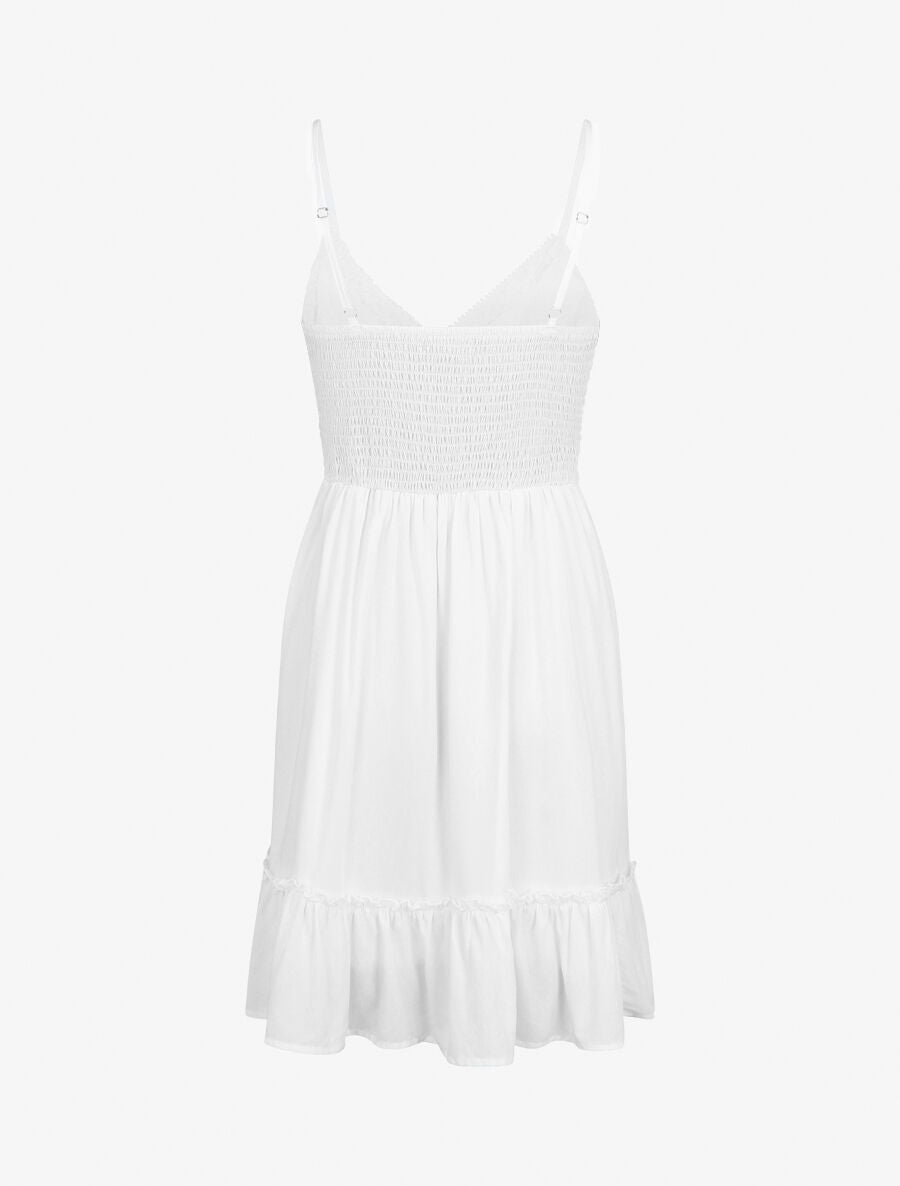 Robe courte unie et broderies - Blanc - 2