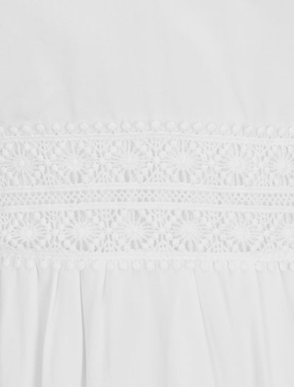 Robe courte unie et broderies - Blanc - 3