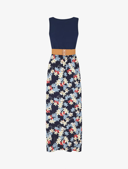 Robe bicolore imprimé fleuri - Marine - 2