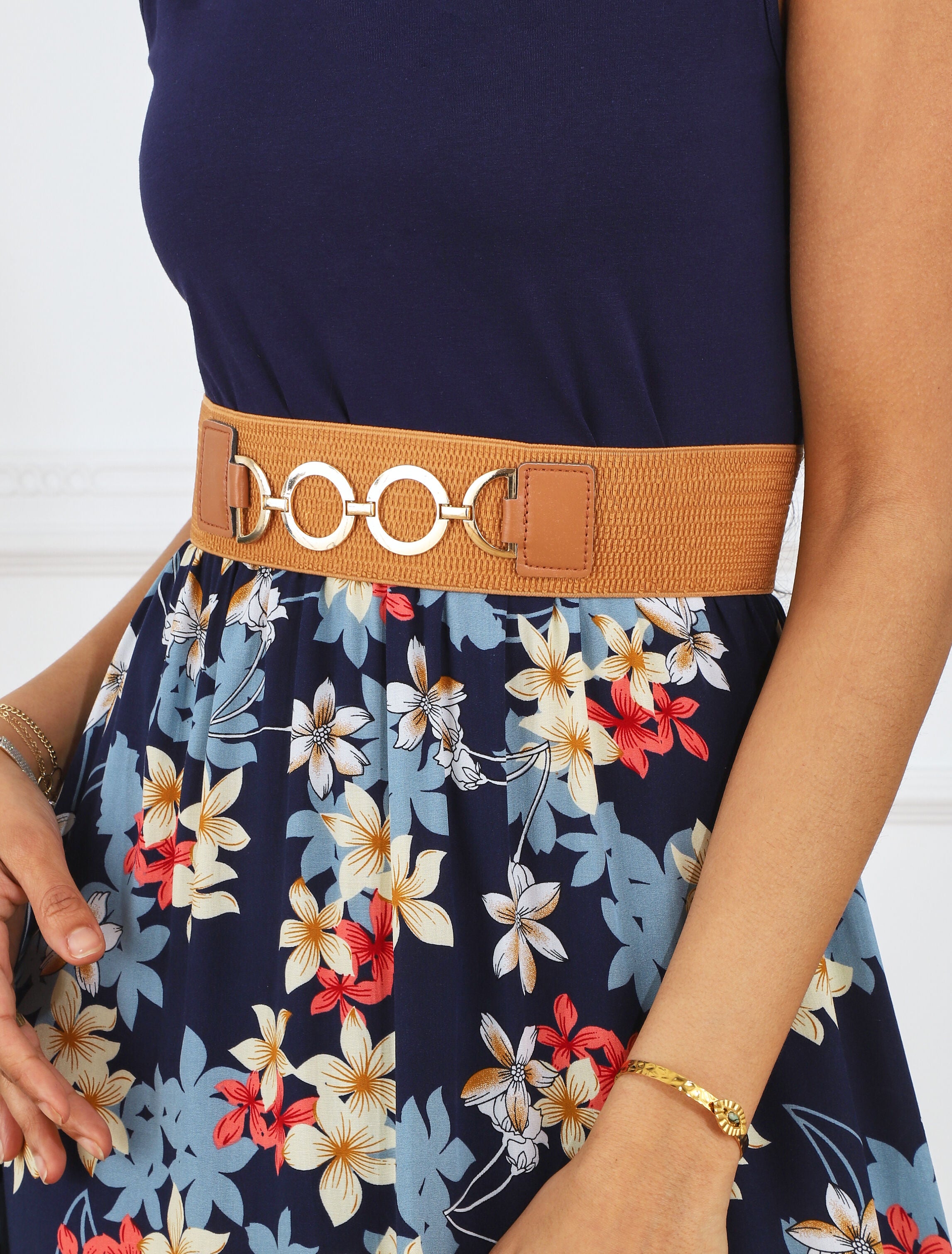 Robe bicolore imprimé fleuri - Marine - 6