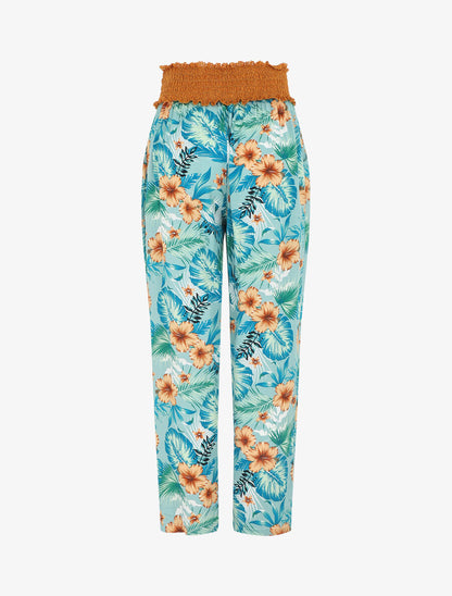 Pantalon droit taille haute imprimé tropical - Vert d&