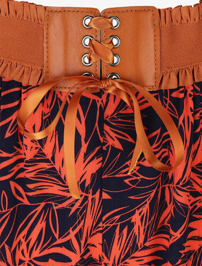 Short à taille haute style corset imprimé tropical - Rouge - 3