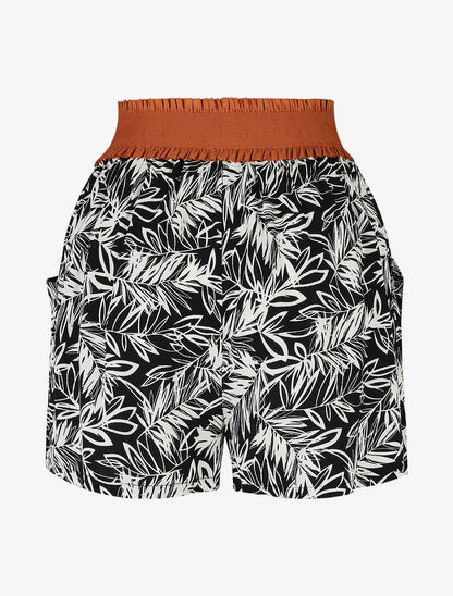 Short à taille haute style corset imprimé tropical - Noir - 2
