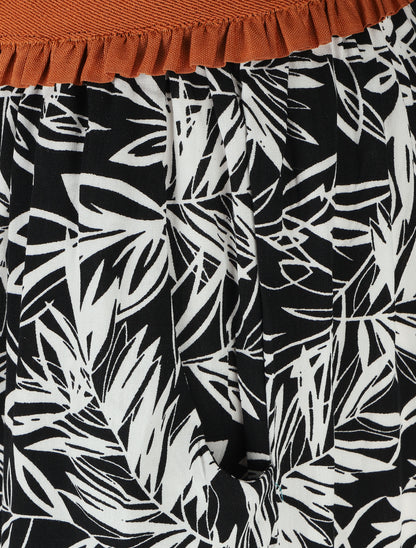 Short à taille haute style corset imprimé tropical - Noir - 3