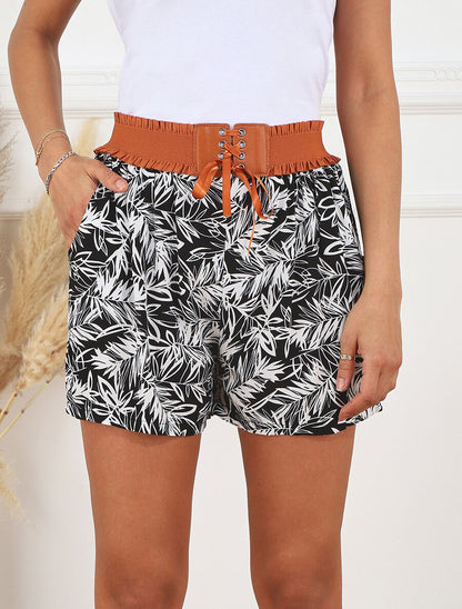 Short à taille haute style corset imprimé tropical - Noir - 4
