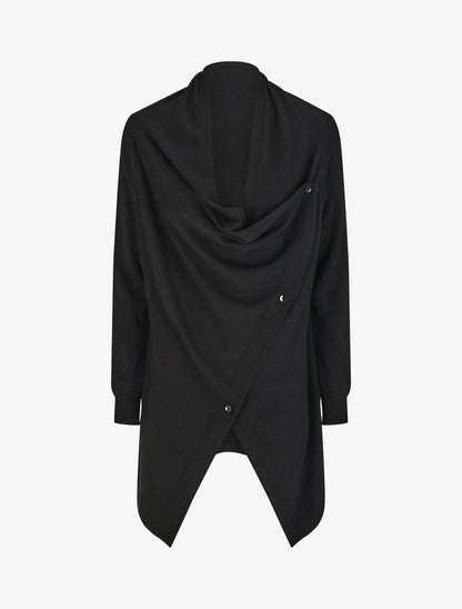 Gilet mi-long uni à bords côtelés - Noir - 1