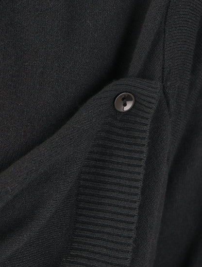 Gilet mi-long uni à bords côtelés - Noir - 4