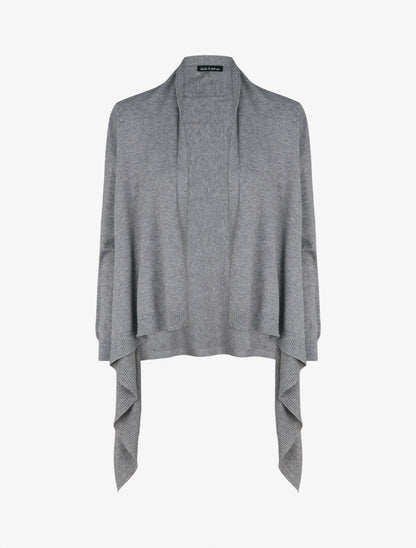 Gilet mi-long uni à bords côtelés - Gris - 3