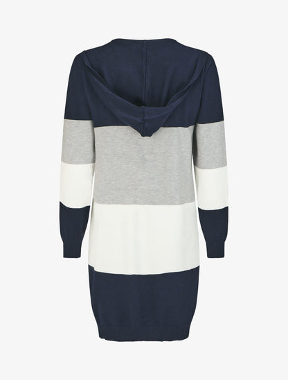 Gilet long rayé à capuche - Marine - 2
