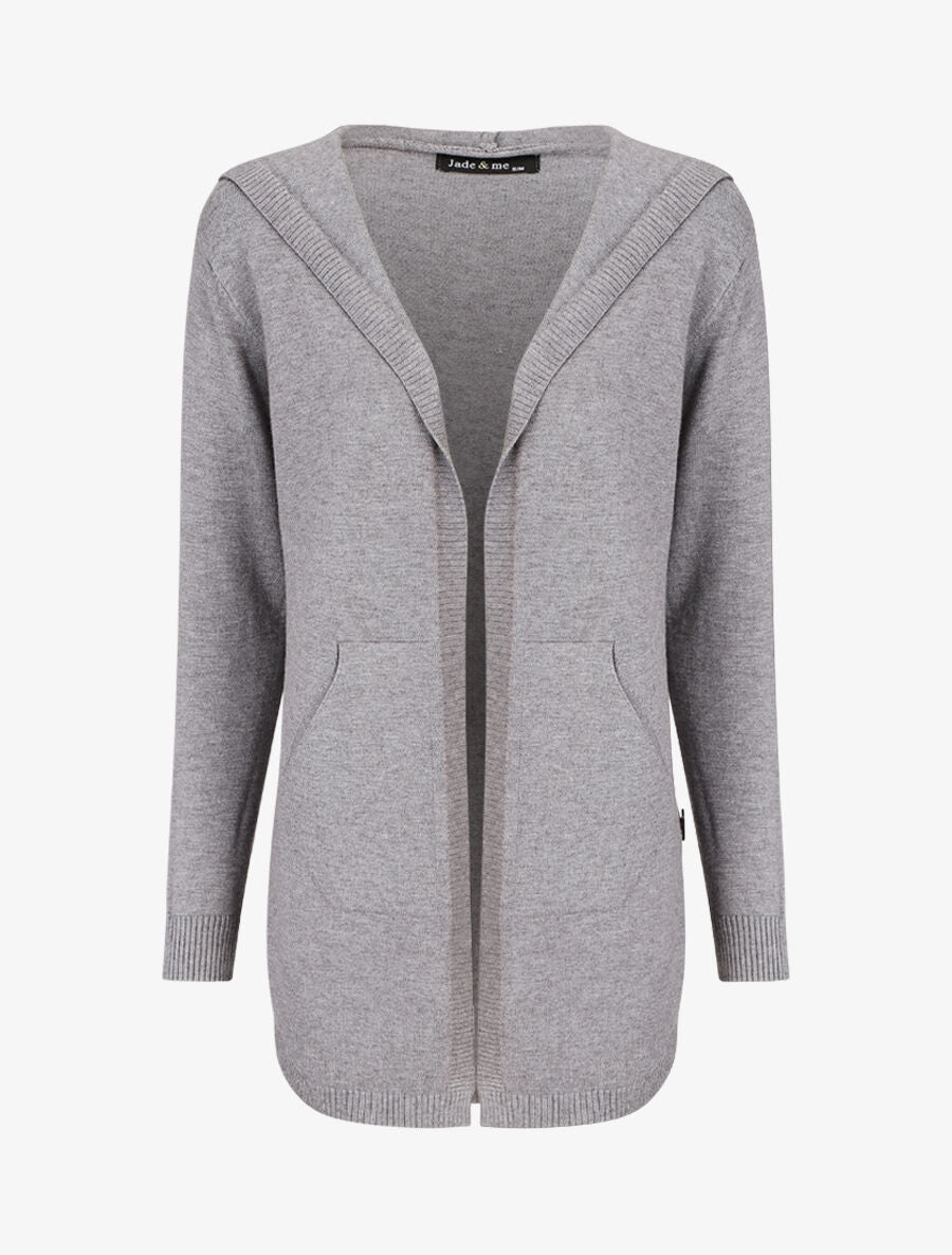 Gilet mi-long à capuche et boutons décoratifs - Gris - 1