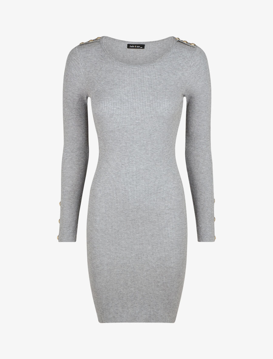 Robe côtelée moulante manches longues - Gris - 1