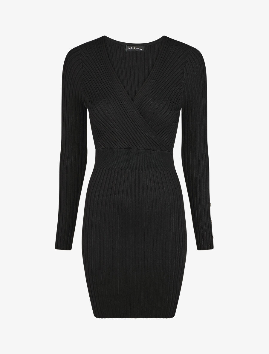 Robe unie moulante col cache-coeur - Noir - 1