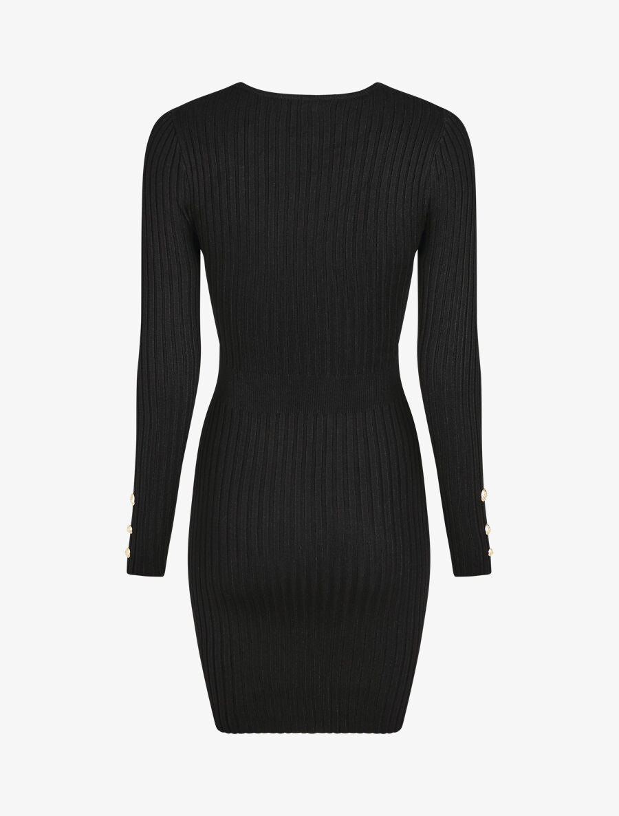 Robe unie moulante col cache-coeur - Noir - 2