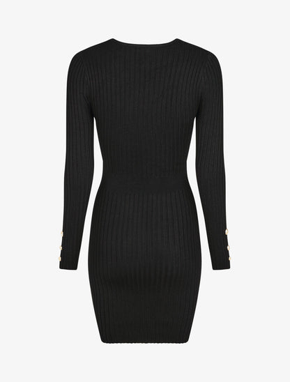 Robe unie moulante col cache-coeur - Noir - 2