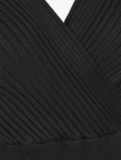 Robe unie moulante col cache-coeur - Noir - 3