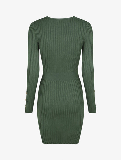 Robe unie moulante col cache-coeur - Vert - 2