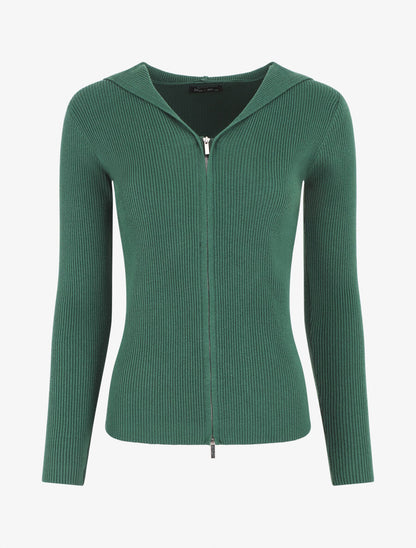 Gilet côtelé à capuche et zip - Vert - 1
