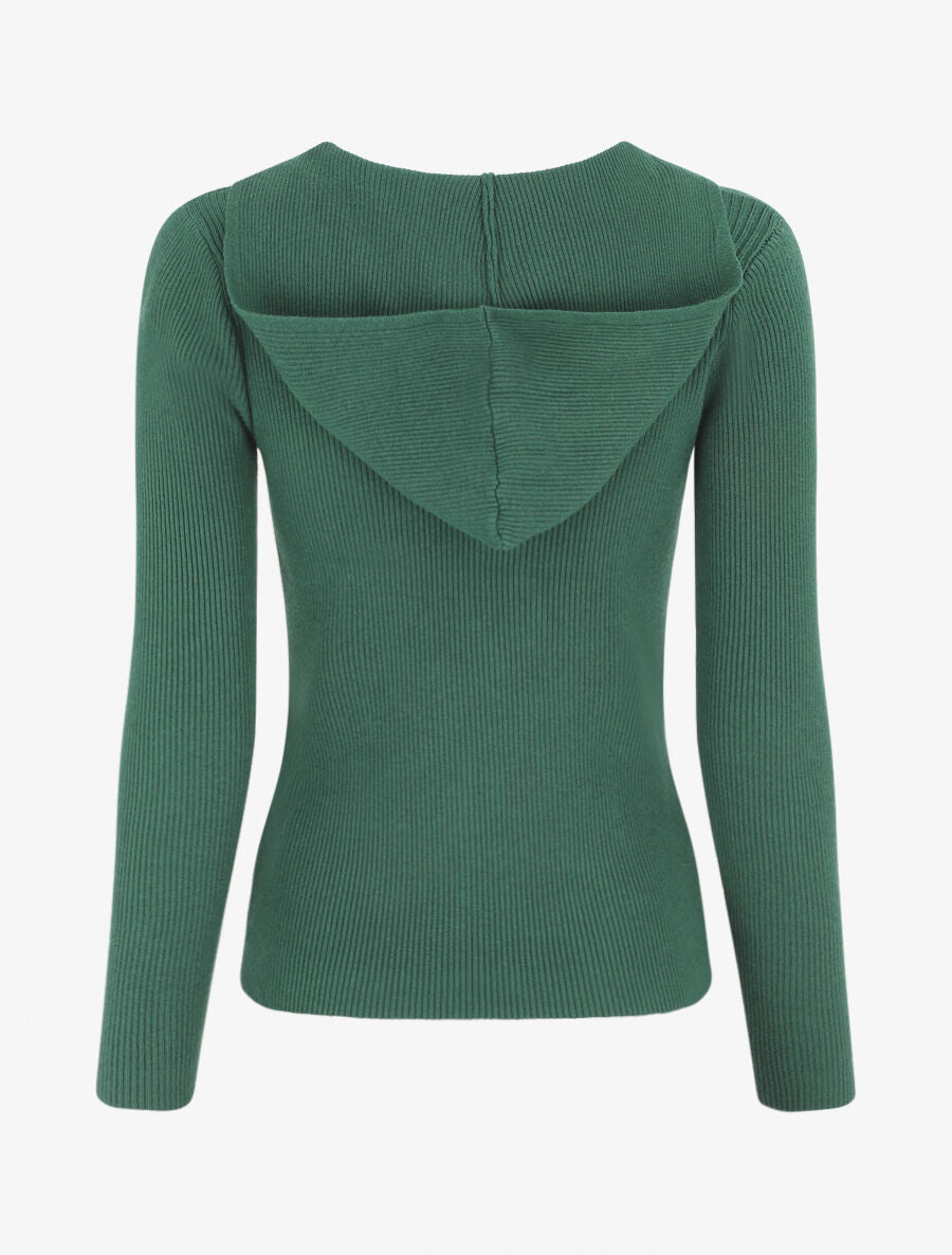 Gilet côtelé à capuche et zip - Vert - 2