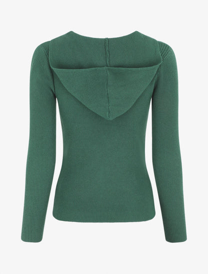Gilet côtelé à capuche et zip - Vert - 2