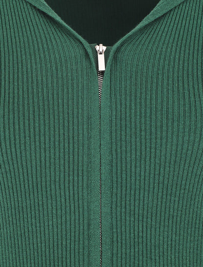 Gilet côtelé à capuche et zip - Vert - 3
