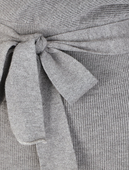 Robe mi-longue en maille à manches longues - Gris - 3