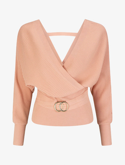 Pull fin à col cache-coeur - Rose - 6