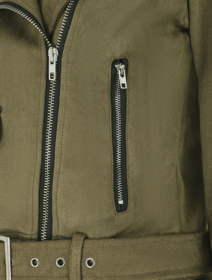 Veste style perfecto en suédine - Kaki - 3