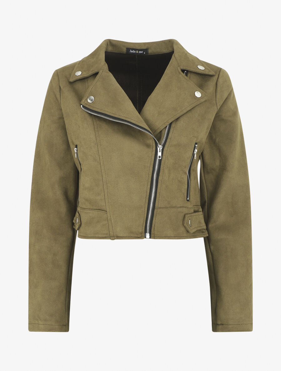 Veste en suédine style perfecto - Kaki - 1