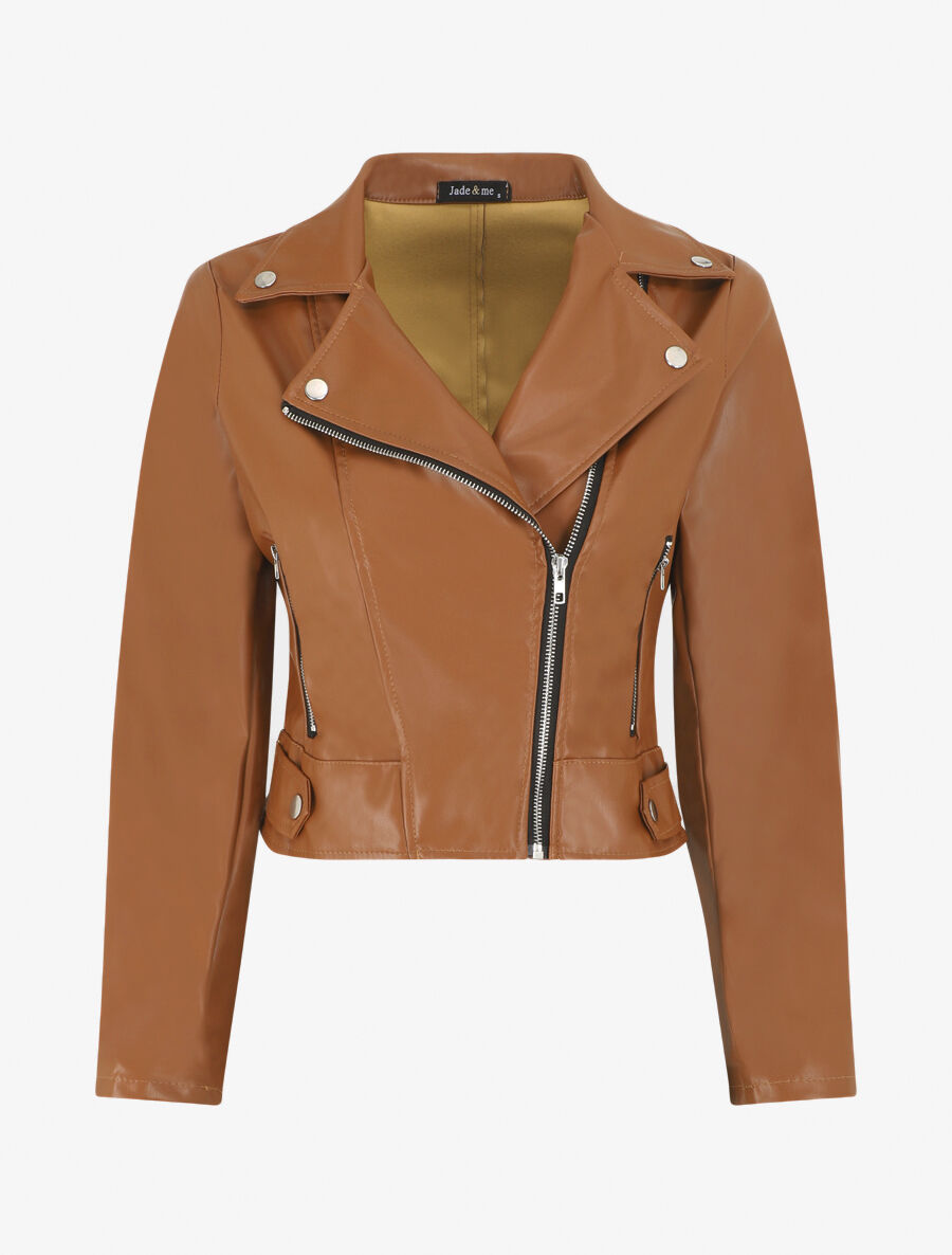 Veste style perfecto en simili - Camel - 4