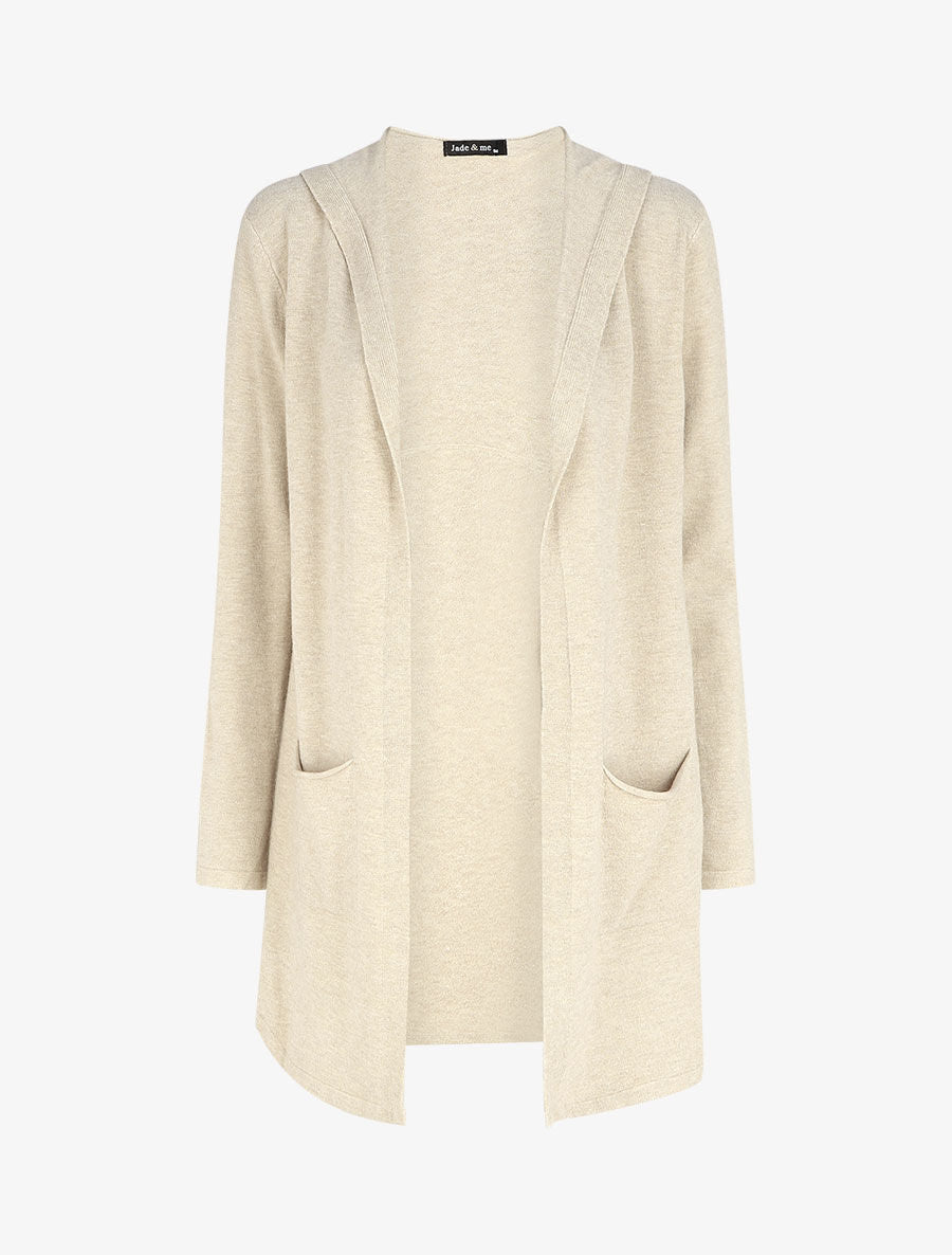 Gilet mi-long à capuche - Beige - 1