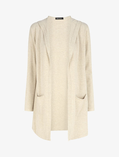 Gilet mi-long à capuche - Beige - 1